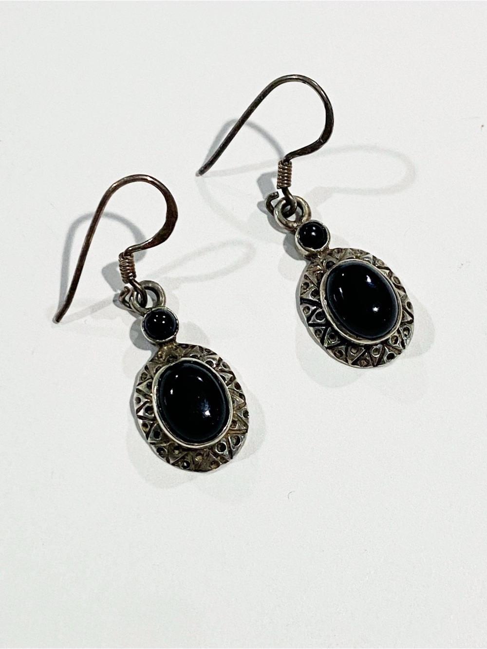 Sterling Silver Black Onyx Oval Drop Earrings